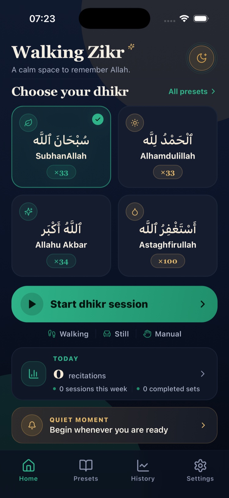 Walking Zikr screenshot 1, Walking session
